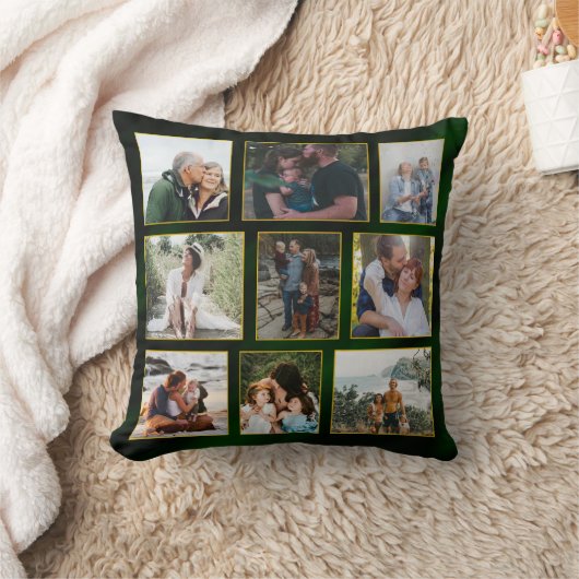 Elegante Emerald Green und Gold Foto Collage Kissen (Decke)