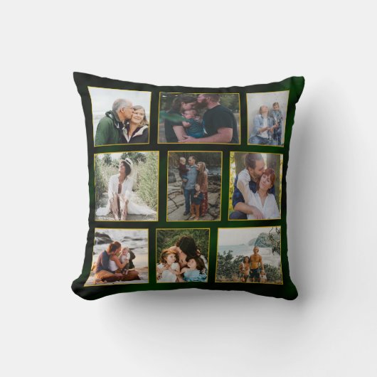 Elegante Emerald Green und Gold Foto Collage Kissen (Vorderseite)