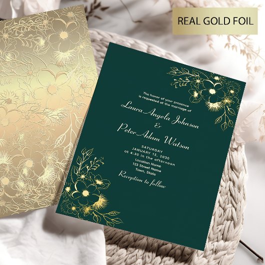 Elegante Emerald Green und Gold Wedding Folieneinladung
