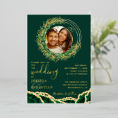 Elegante Emerald Green und Gold Wedding Folieneinladung (Stehend vorne)