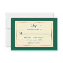 Elegante Emerald Green und Gold Wedding RSVP Cards
