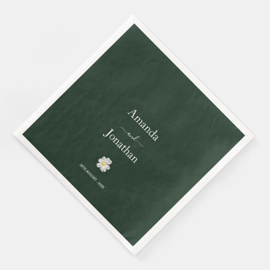 Elegante Emerald Green und White Daisy Wedding Serviette (Ecke)