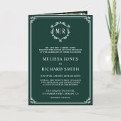 Elegante Emerald Green und White Monogram Wedding Einladung (Vorderseite)