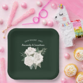 Elegante Emerald Green und White Roses Wedding Pappteller (Party)