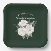 Elegante Emerald Green und White Roses Wedding Pappteller (Vorderseite)