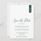 Elegante Emerald Green und White Script Wedding Save The Date (Vorderseite)