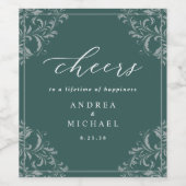 Elegante Emerald Green Vintage Wedding Weinetikett (Einzelnes Label)