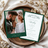 Elegante Emerald Green Wappen Monogram Wedding in Einladung