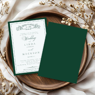 Elegante Emerald Green Wappen Monogram Wedding in Einladung