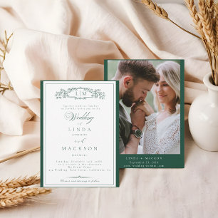 Elegante Emerald Green Wappen Monogram Wedding in Einladung