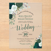 Elegante Emerald Green Watercolor Rose Hochzeit Acryleinladungen (Vorderseite)