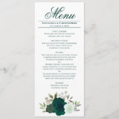 Elegante Emerald Green Watercolor Rose Hochzeit Menükarte (Vorderseite)