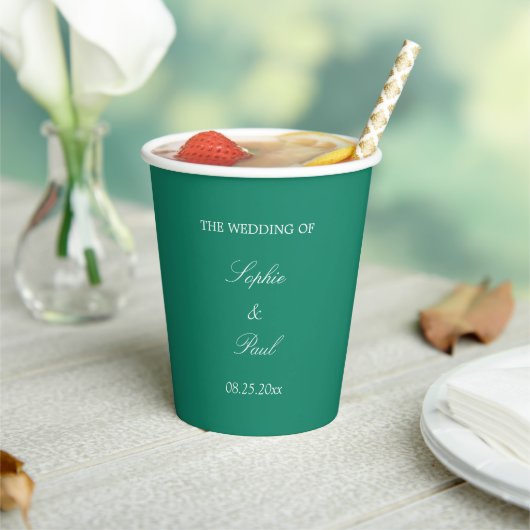 Elegante Emerald Green Wedding Paper Cups Pappbecher (In Situ)