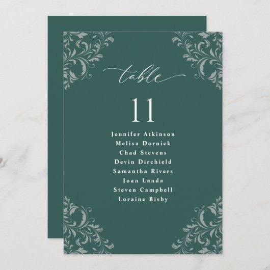 Elegante Emerald Green Wedding Seating Chart Card  Einladung (Vorne/Hinten)