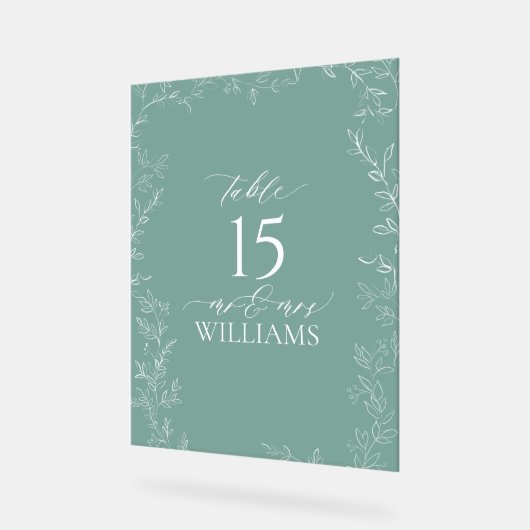 Elegante Emerald Green Wedding Tischnummer Acrylschild (Winkel)