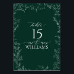 Elegante Emerald Green Wedding Tischnummer Card<br><div class="desc">Die "Elegant Emerald Green Wedding Tischnummer Card" ist eine raffinierte Ergänzung zu Ihrer Hochzeitsempfangsdekoration. Mit einem smaragdgrünen Hintergrund und gerahmt mit einem zarten, von Hand gezeichnet, grünen Rahmen strahlt diese Karte natürliche Eleganz aus. Die Tischnummer wird in einem sauberen, modernen Schriftart sichtbar dargestellt, um leicht lesbar zu sein. Diese hochwertigen...</div>