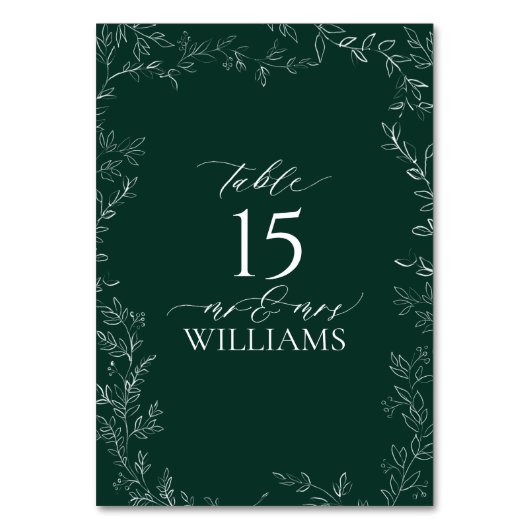 Elegante Emerald Green Wedding Tischnummer Card (Rückseite)