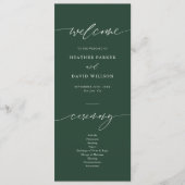 Elegante Emerald Green Wedding Zeremonie Programm (Vorderseite)