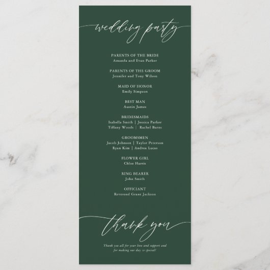 Elegante Emerald Green Wedding Zeremonie Programm (Rückseite)