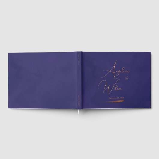Elegante Emerald-Lila- und Gold-Script-Hochzeit Gästebuch (Voll)