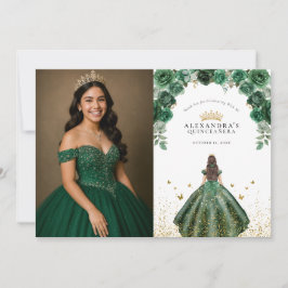 Elegante Emerald Quinceañera Flora Imitats Foil Fo Dankeskarte