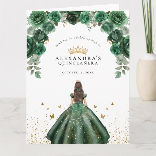 Elegante Emerald Quinceañera Imitats Foil Dankeskarte (Vorderseite)