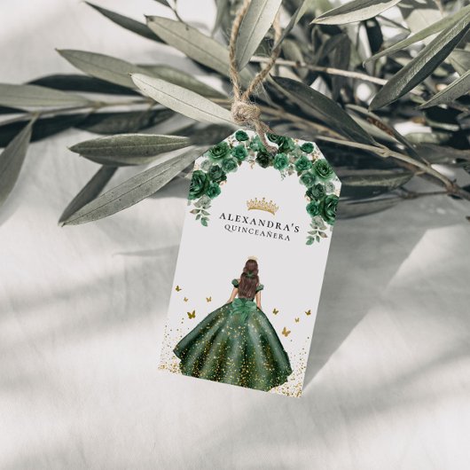 Elegante Emerald Quinceañera Imitats Foil Geschenkanhänger
