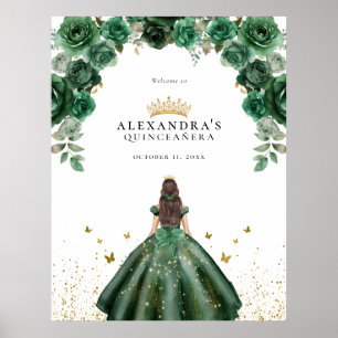 Elegante Emerald Quinceañera Imitats Foil Poster