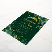 Elegante Emerald Rose Swirl Gold Quinceanera Folieneinladung (Gedreht)