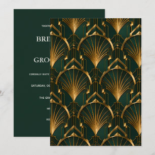 Elegante Emerald- und Gold-Art-Deco-Hochzeit Einladung