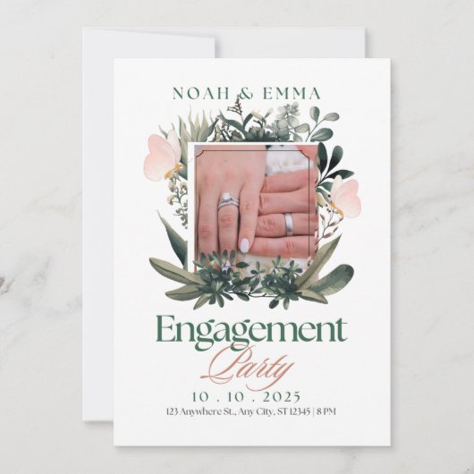 Elegante Engagement Party Einladung - botanisch & (Vorderseite)