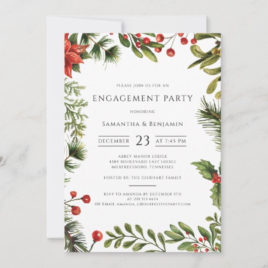 Elegante Engagement Party Red Berries Einladung (Vorderseite)