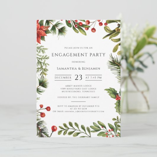 Elegante Engagement Party Red Berries Einladung (Stehend Vorderseite)