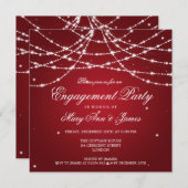 Elegante Engagement Party Sparkling String Red Einladung (Vorne/Hinten)
