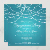 Elegante Engagement Party Sparkling String Turquoi Einladung (Vorne/Hinten)