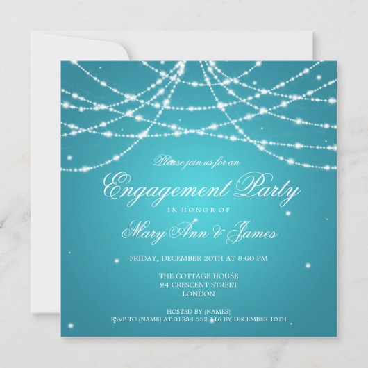 Elegante Engagement Party Sparkling String Turquoi Einladung (Vorderseite)