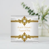 Elegante Engagement Party White Gold Jewel Einladung (Stehend Vorderseite)