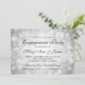 Elegante Engagement Party Winter Wonderland Silver Einladung (Stehend Vorderseite)