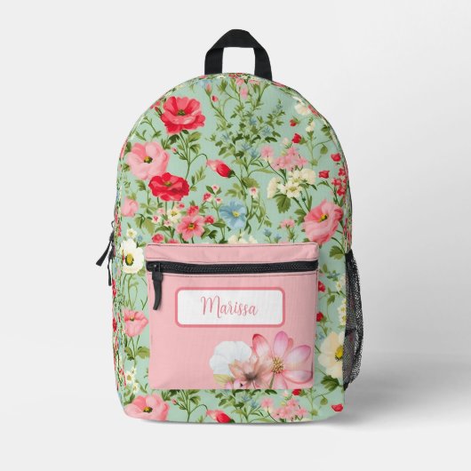 Elegante English Country Wildblume Personalisiert Bedruckter Rucksack (Vorderseite)