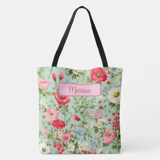 Elegante English Country Wildblume Personalisiert Tasche (Rückseite)