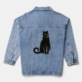 Elegante Enigma: Künstlerische schwarze Katze Jeansjacke (Rückseite)