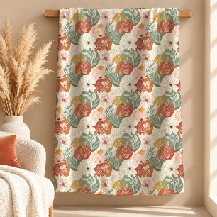 Elegante Erdig-Boho-Blumen-Terrakotta-Rost-Decke Fleecedecke