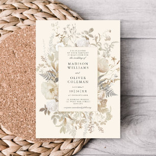 Elegante erdige florale cremefarbene Hochzeit im C Einladung
