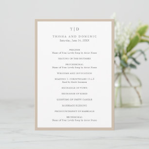 Elegante erdige neutrale Monogramm-Moderne Hochzei Programm