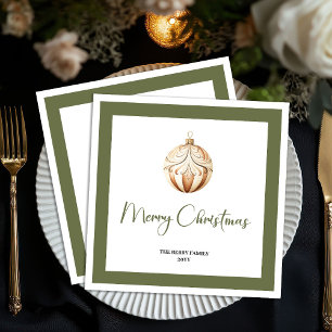 Elegante erdige Weihnachtsball-Familienname-Servie Serviette
