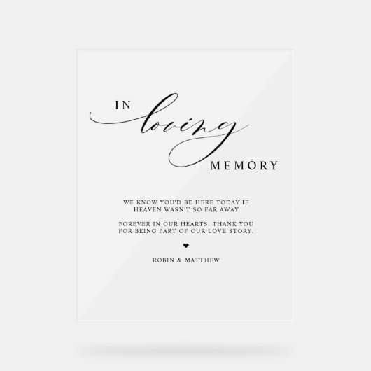 Elegante Erinnerung an Mattierte Hochzeit Acrylschild (Vorderseite)