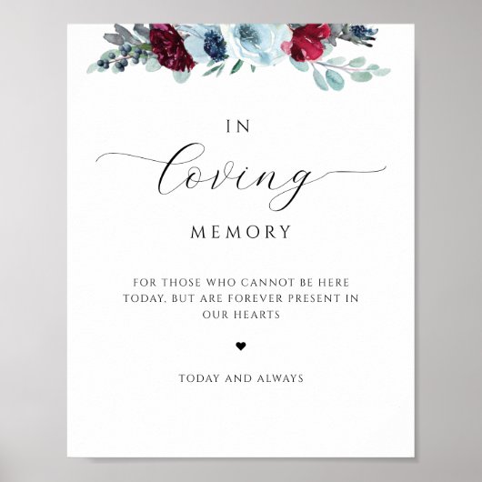 Elegante Erinnerung, Blau- und Rot-Blütenzeichen Poster (Vorne)