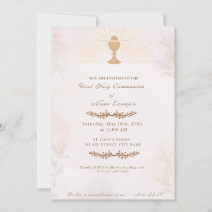 Elegante Erste Heilige Kommunion Einladung   Gold 