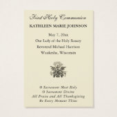 Elegante Erste Heilige Kommunion Erinnerungskarte (Rückseite)