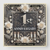 Elegante erste Jahrestagsfeier Quadratische Wanduhr (Vorderseite)